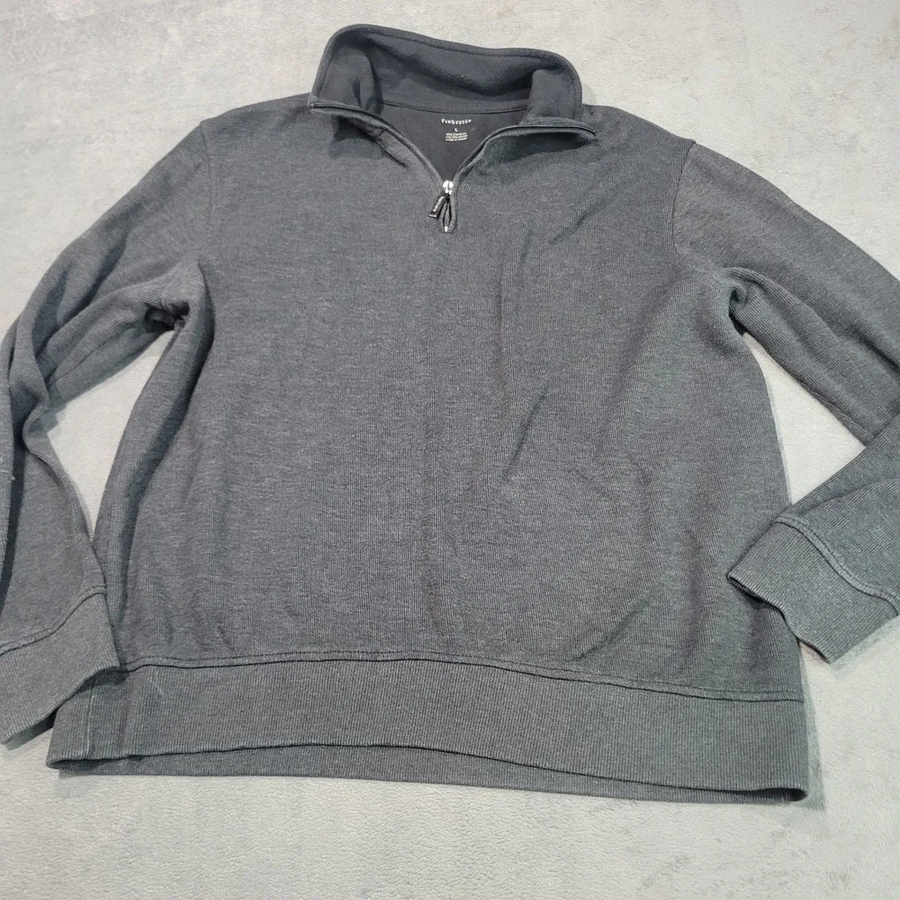 Van Heusen Pullover Mens Large Grey Quarter Zip Ribbed Cotton Blend Casual 11574